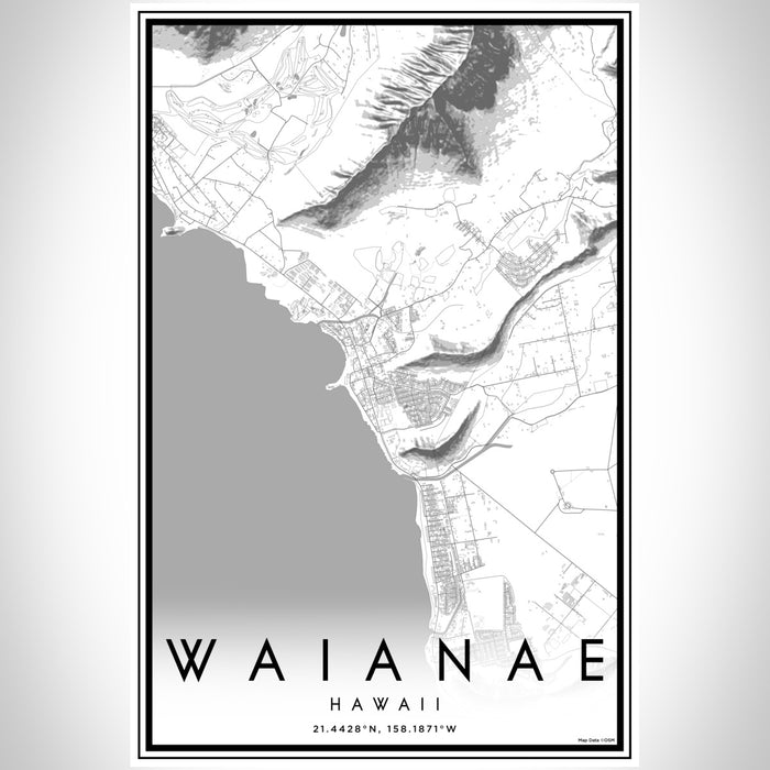 Waianae Hawaii Map Print Portrait Orientation in Classic Style With Shaded Background