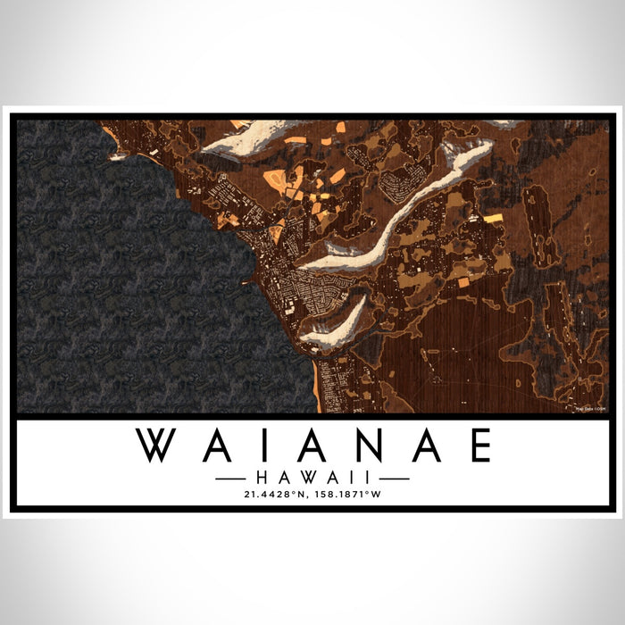 Waianae Hawaii Map Print Landscape Orientation in Ember Style With Shaded Background
