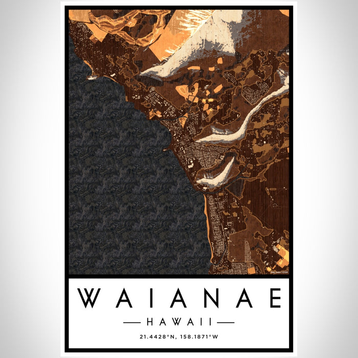 Waianae Hawaii Map Print Portrait Orientation in Ember Style With Shaded Background