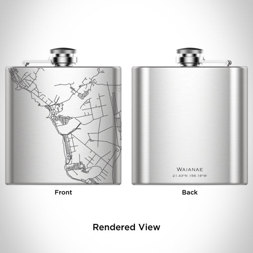Rendered View of Waianae Hawaii Map Engraving on 6oz Stainless Steel Flask