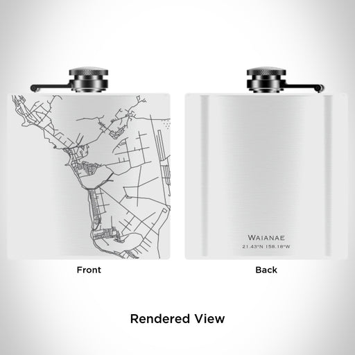 Rendered View of Waianae Hawaii Map Engraving on 6oz Stainless Steel Flask in White