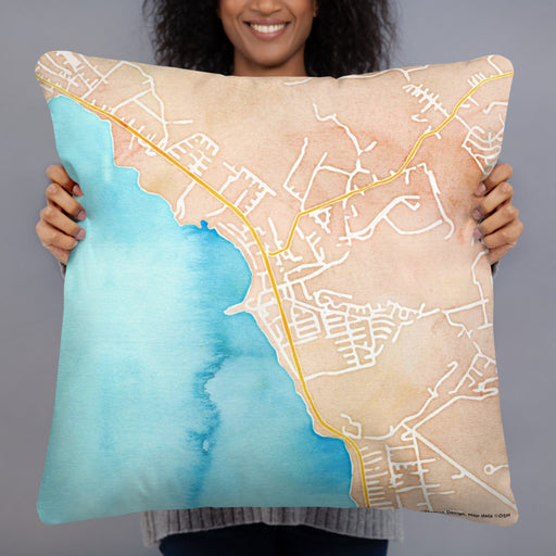 Person holding 22x22 Custom Waianae Hawaii Map Throw Pillow in Watercolor