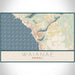 Waianae Hawaii Map Print Landscape Orientation in Woodblock Style With Shaded Background