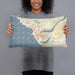 Person holding 20x12 Custom Waianae Hawaii Map Throw Pillow in Woodblock