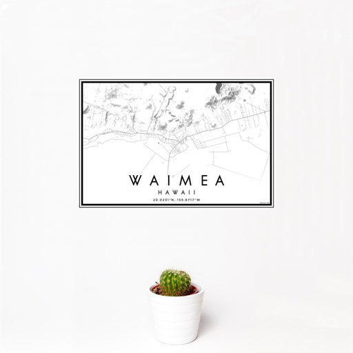 12x18 Waimea Hawaii Map Print Landscape Orientation in Classic Style With Small Cactus Plant in White Planter