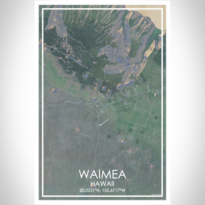 Waimea Hawaii Map Print Portrait Orientation in Afternoon Style With Shaded Background