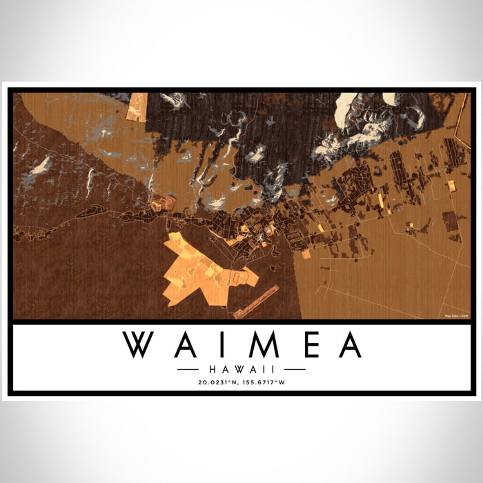 Waimea Hawaii Map Print Landscape Orientation in Ember Style With Shaded Background
