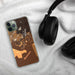 Custom Waimea Hawaii Map Phone Case in Ember on Table with Black Headphones