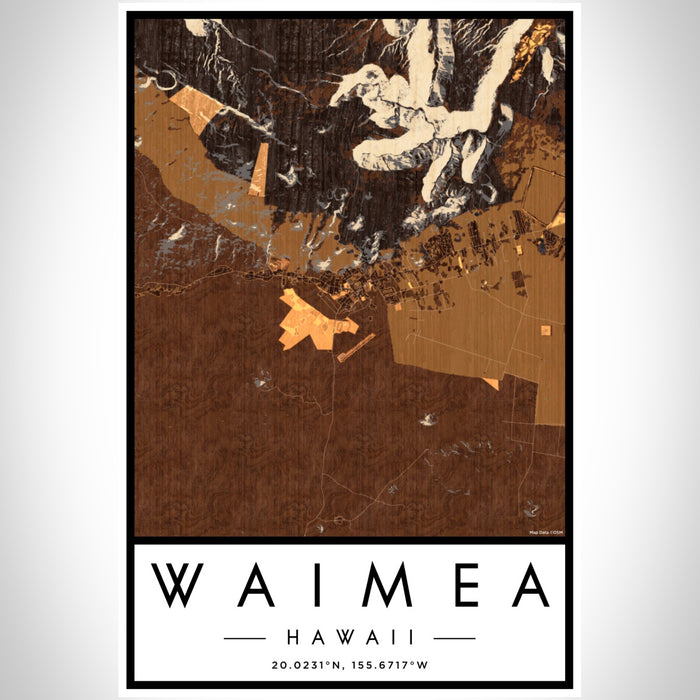 Waimea Hawaii Map Print Portrait Orientation in Ember Style With Shaded Background