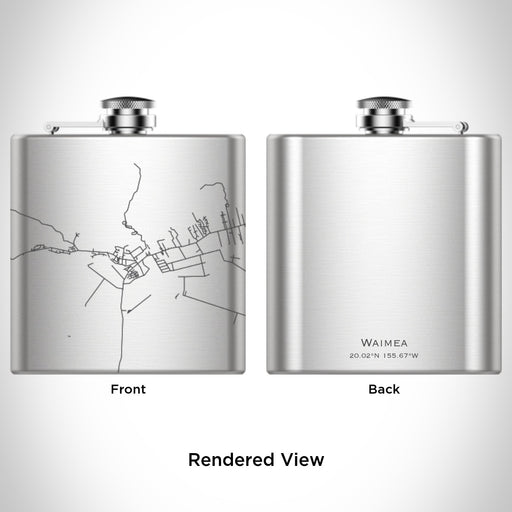 Rendered View of Waimea Hawaii Map Engraving on 6oz Stainless Steel Flask