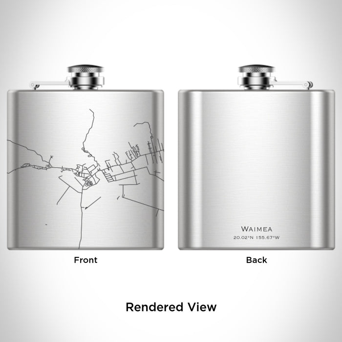 Rendered View of Waimea Hawaii Map Engraving on 6oz Stainless Steel Flask