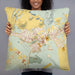 Person holding 22x22 Custom Waimea Hawaii Map Throw Pillow in Woodblock