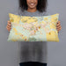 Person holding 20x12 Custom Waimea Hawaii Map Throw Pillow in Woodblock