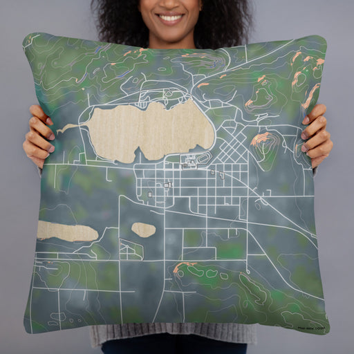 Person holding 22x22 Custom Wakefield Michigan Map Throw Pillow in Afternoon
