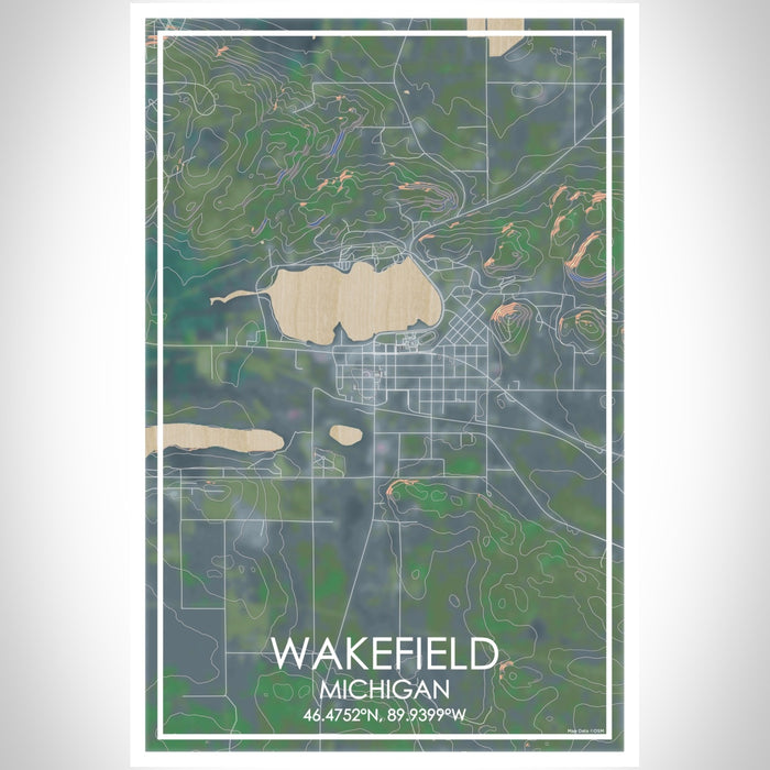 Wakefield Michigan Map Print Portrait Orientation in Afternoon Style With Shaded Background