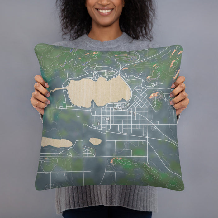 Person holding 18x18 Custom Wakefield Michigan Map Throw Pillow in Afternoon