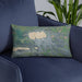 Custom Wakefield Michigan Map Throw Pillow in Afternoon on Blue Colored Chair