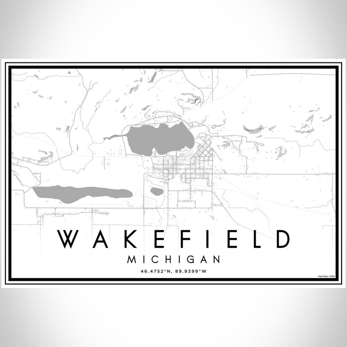 Wakefield Michigan Map Print Landscape Orientation in Classic Style With Shaded Background