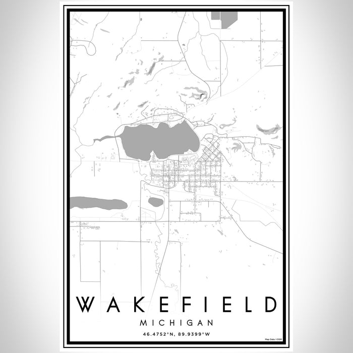 Wakefield Michigan Map Print Portrait Orientation in Classic Style With Shaded Background
