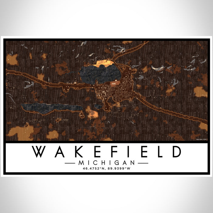 Wakefield Michigan Map Print Landscape Orientation in Ember Style With Shaded Background
