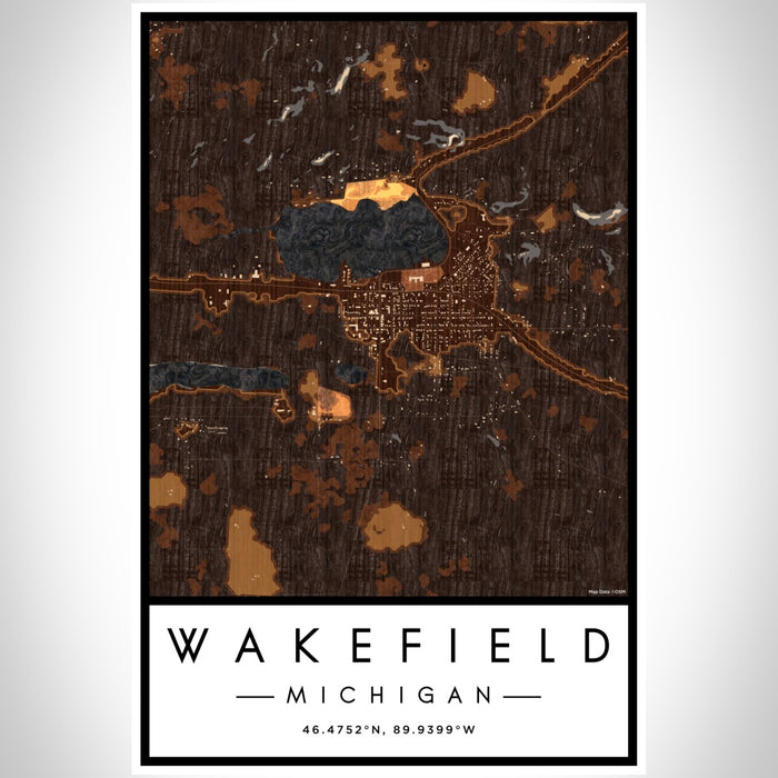 Wakefield Michigan Map Print Portrait Orientation in Ember Style With Shaded Background