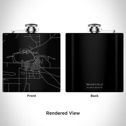 Rendered View of Wakefield Michigan Map Engraving on 6oz Stainless Steel Flask in Black