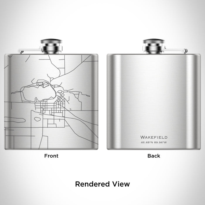 Rendered View of Wakefield Michigan Map Engraving on 6oz Stainless Steel Flask