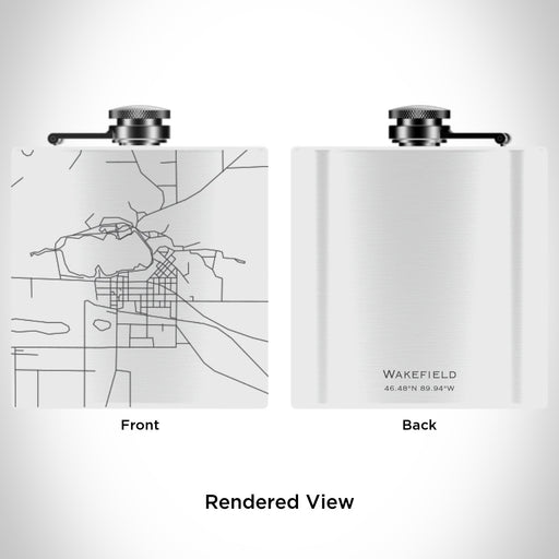 Rendered View of Wakefield Michigan Map Engraving on 6oz Stainless Steel Flask in White