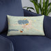 Custom Wakefield Michigan Map Throw Pillow in Woodblock on Blue Colored Chair