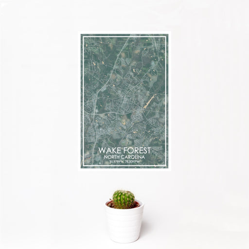 12x18 Wake Forest North Carolina Map Print Portrait Orientation in Afternoon Style With Small Cactus Plant in White Planter