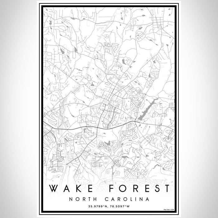 Wake Forest North Carolina Map Print Portrait Orientation in Classic Style With Shaded Background
