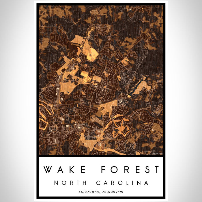 Wake Forest North Carolina Map Print Portrait Orientation in Ember Style With Shaded Background