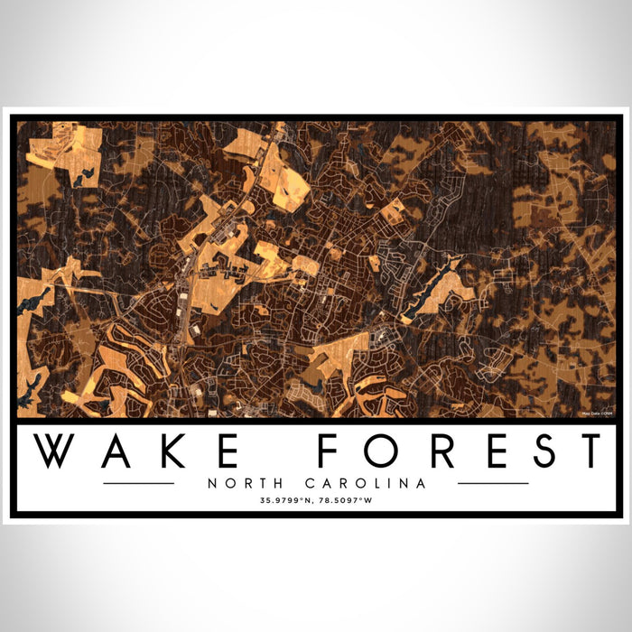 Wake Forest North Carolina Map Print Landscape Orientation in Ember Style With Shaded Background