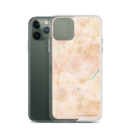 Custom Wake Forest North Carolina Map Phone Case in Watercolor on Table with Laptop and Plant