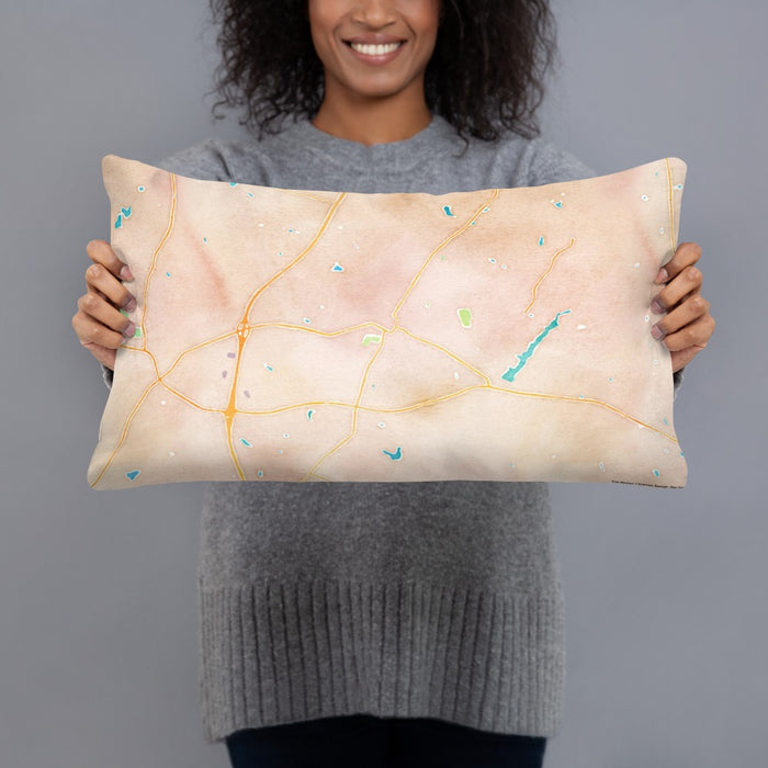 Person holding 20x12 Custom Wake Forest North Carolina Map Throw Pillow in Watercolor