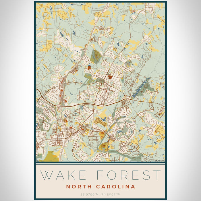 Wake Forest North Carolina Map Print Portrait Orientation in Woodblock Style With Shaded Background