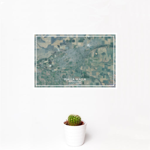 12x18 Walla Walla Washington Map Print Landscape Orientation in Afternoon Style With Small Cactus Plant in White Planter