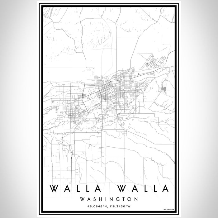 Walla Walla Washington Map Print Portrait Orientation in Classic Style With Shaded Background