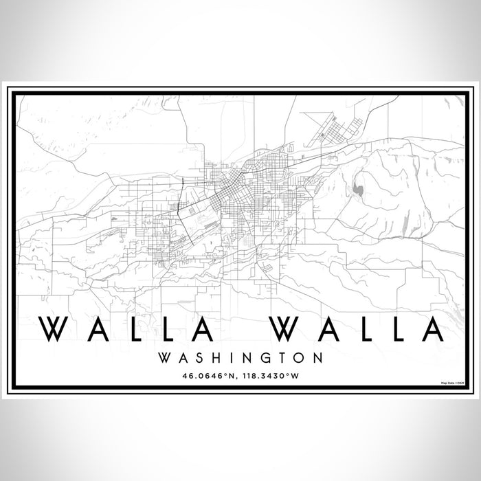 Walla Walla Washington Map Print Landscape Orientation in Classic Style With Shaded Background