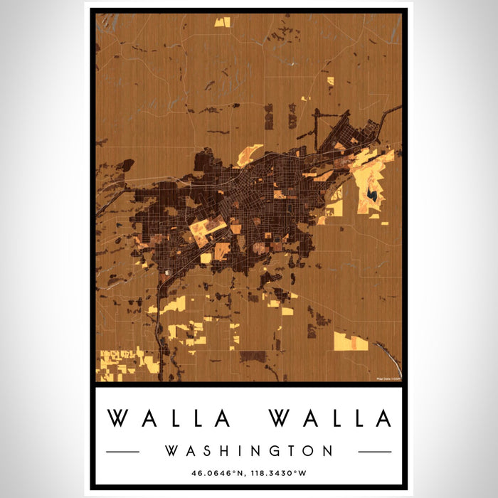 Walla Walla Washington Map Print Portrait Orientation in Ember Style With Shaded Background