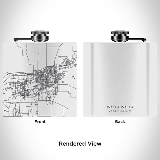 Rendered View of Walla Walla Washington Map Engraving on 6oz Stainless Steel Flask in White