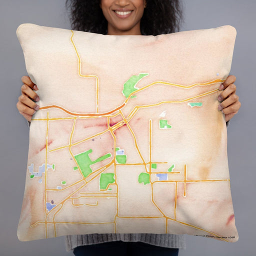 Person holding 22x22 Custom Walla Walla Washington Map Throw Pillow in Watercolor