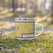 Right View Custom Walla Walla Washington Map Enamel Mug in Woodblock on Grass With Trees in Background