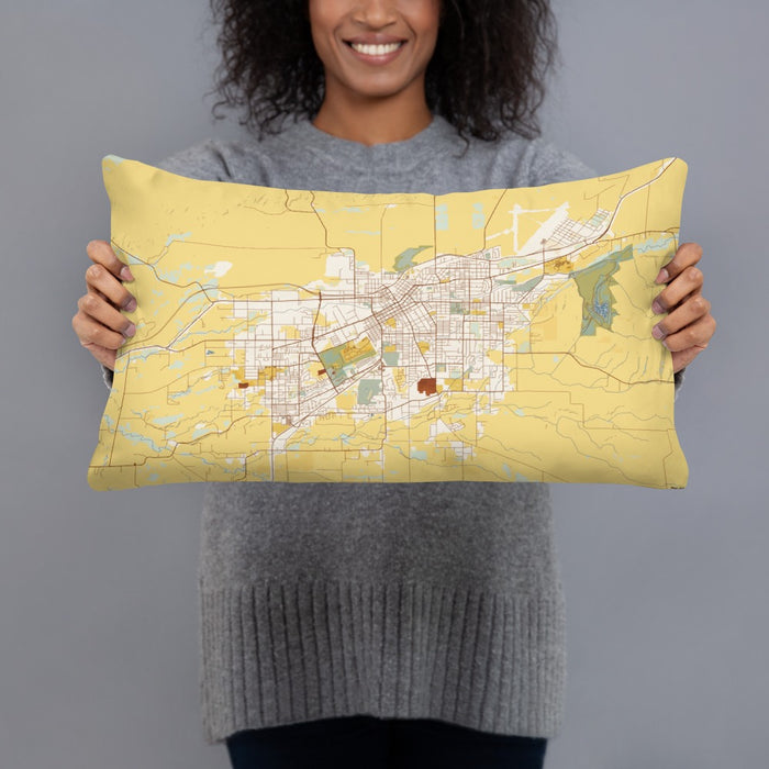 Person holding 20x12 Custom Walla Walla Washington Map Throw Pillow in Woodblock