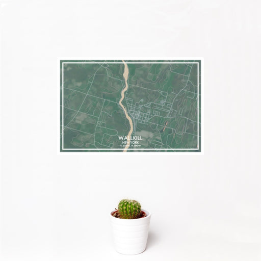 12x18 Wallkill New York Map Print Landscape Orientation in Afternoon Style With Small Cactus Plant in White Planter