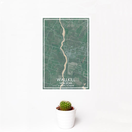 12x18 Wallkill New York Map Print Portrait Orientation in Afternoon Style With Small Cactus Plant in White Planter