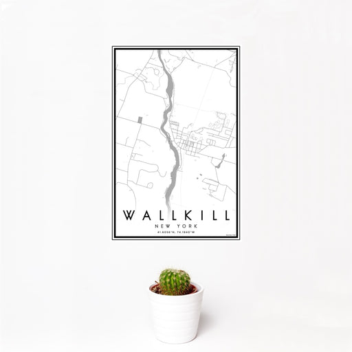 12x18 Wallkill New York Map Print Portrait Orientation in Classic Style With Small Cactus Plant in White Planter