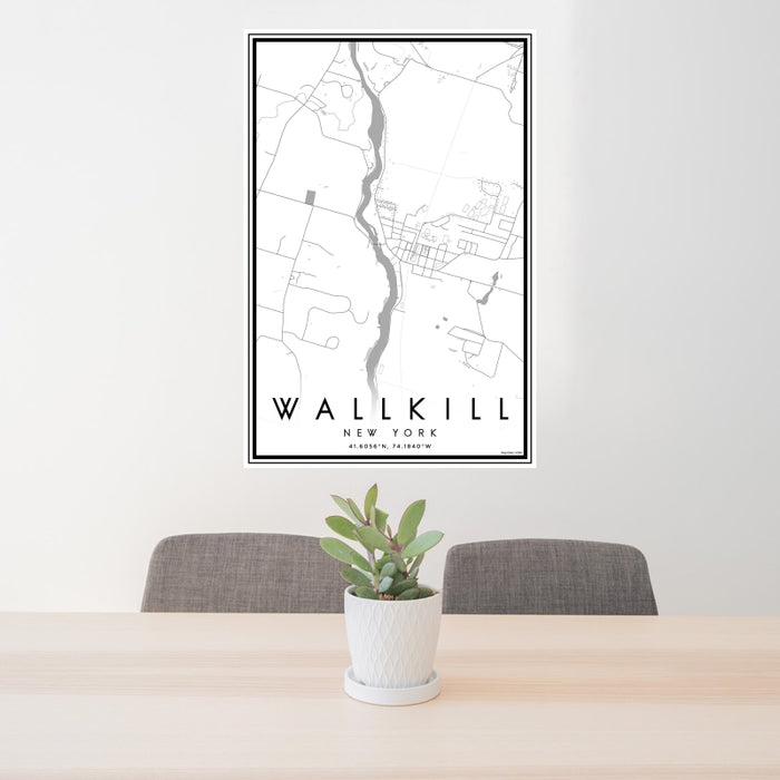 24x36 Wallkill New York Map Print Portrait Orientation in Classic Style Behind 2 Chairs Table and Potted Plant