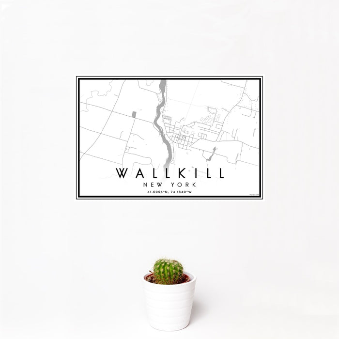12x18 Wallkill New York Map Print Landscape Orientation in Classic Style With Small Cactus Plant in White Planter