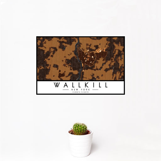 12x18 Wallkill New York Map Print Landscape Orientation in Ember Style With Small Cactus Plant in White Planter